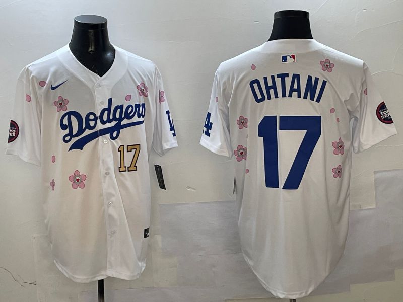 Men Los Angeles Dodgers #17 Ohtani White Sakura Edition 2025 Nike MLB Jersey style 8